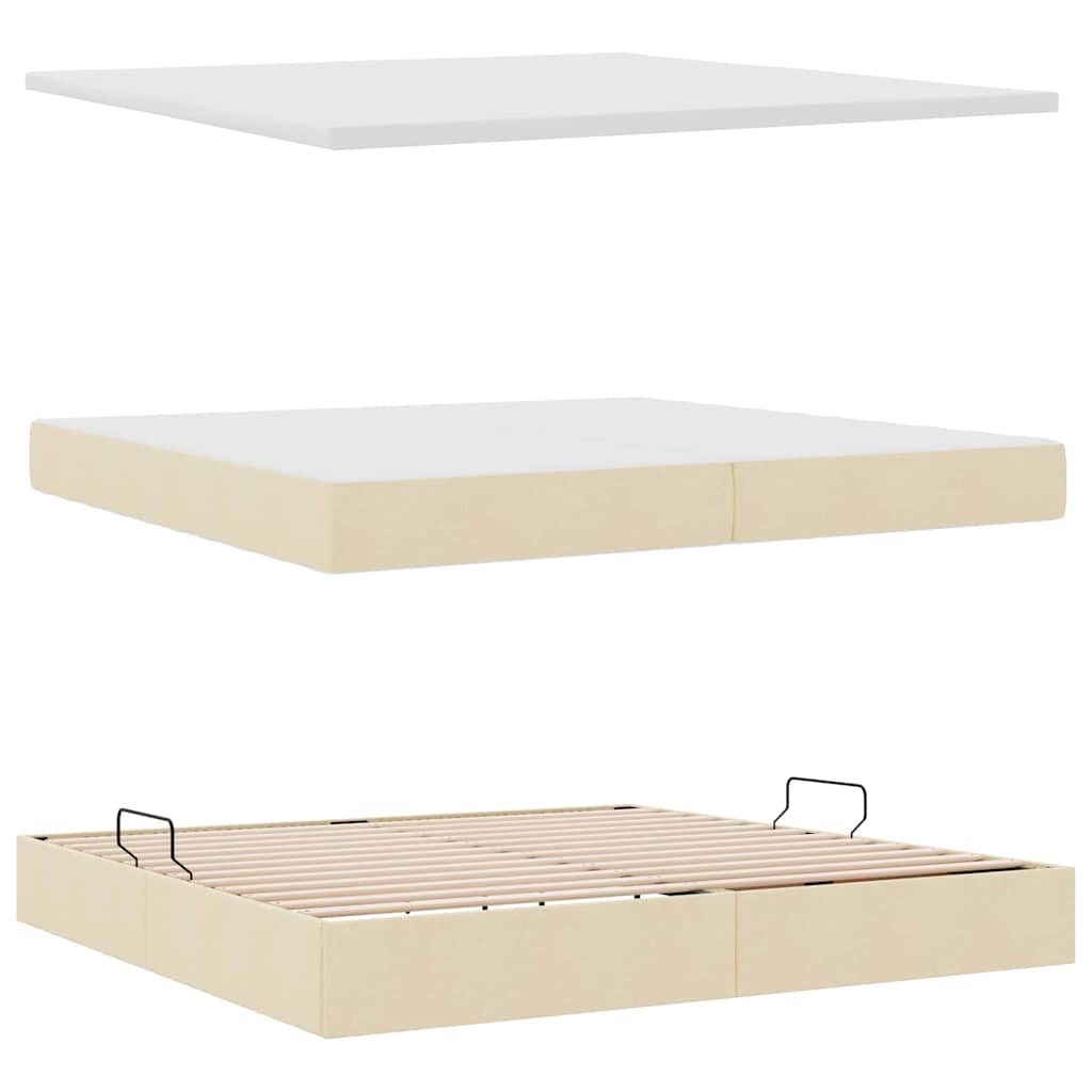vidaXL LED Κρεβάτι αποθήκευσης με στρώμα Κρέμ 200 x 200 cm Ύφασμα