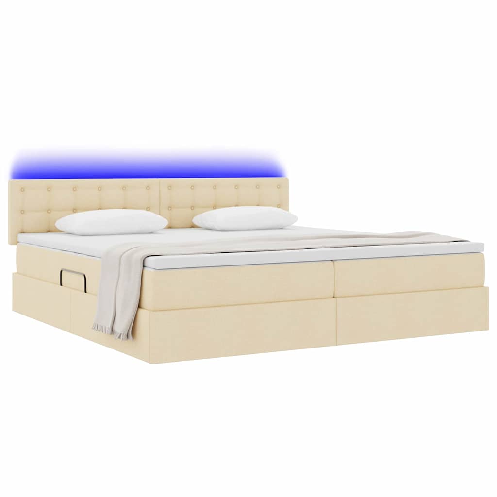 vidaXL LED Κρεβάτι αποθήκευσης με στρώμα Κρέμ 200 x 200 cm Ύφασμα