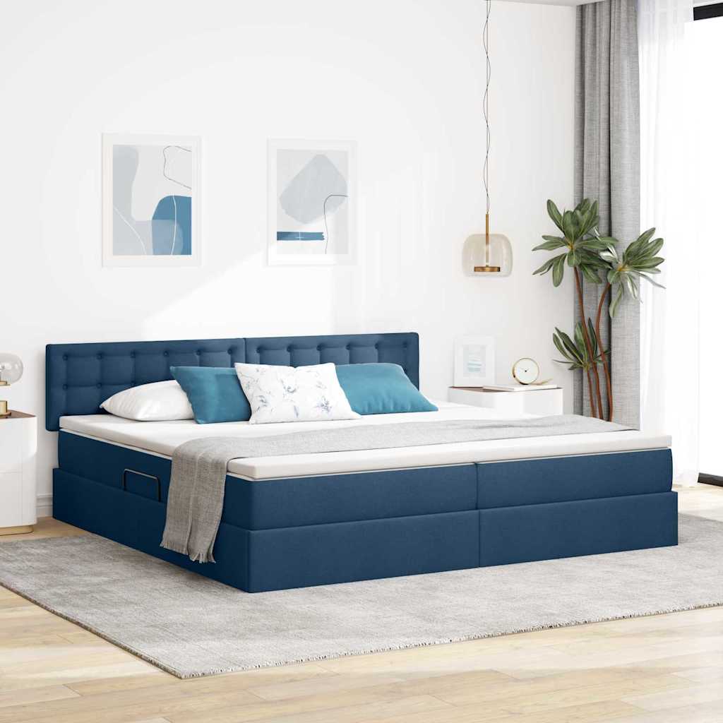 vidaXL LED Κρεβάτι αποθήκευσης με στρώμα Μπλε 200 x 200 cm Ύφασμα