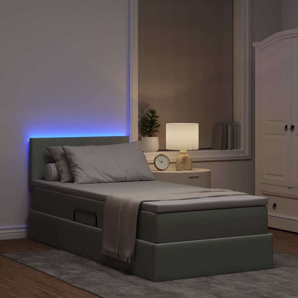 vidaXL LED Κρεβάτι αποθήκευσης με στρώμα Ανοιχτό γκρι 90 x 190 cm