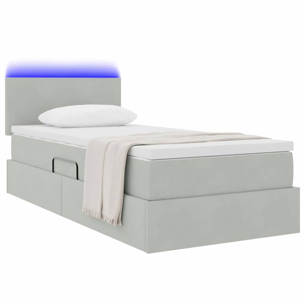 vidaXL LED Κρεβάτι αποθήκευσης με στρώμα Ανοιχτό γκρι 90 x 200 cm