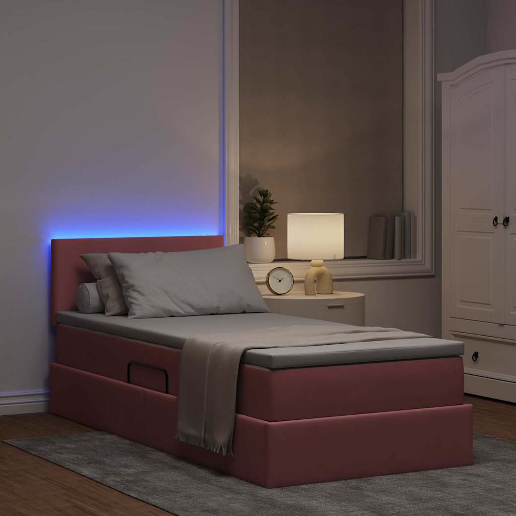 vidaXL LED Κρεβάτι αποθήκευσης με στρώμα Ροζ 90 x 200 cm Βελούδο