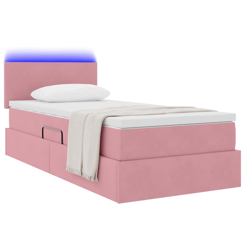 vidaXL LED Κρεβάτι αποθήκευσης με στρώμα Ροζ 90 x 200 cm Βελούδο