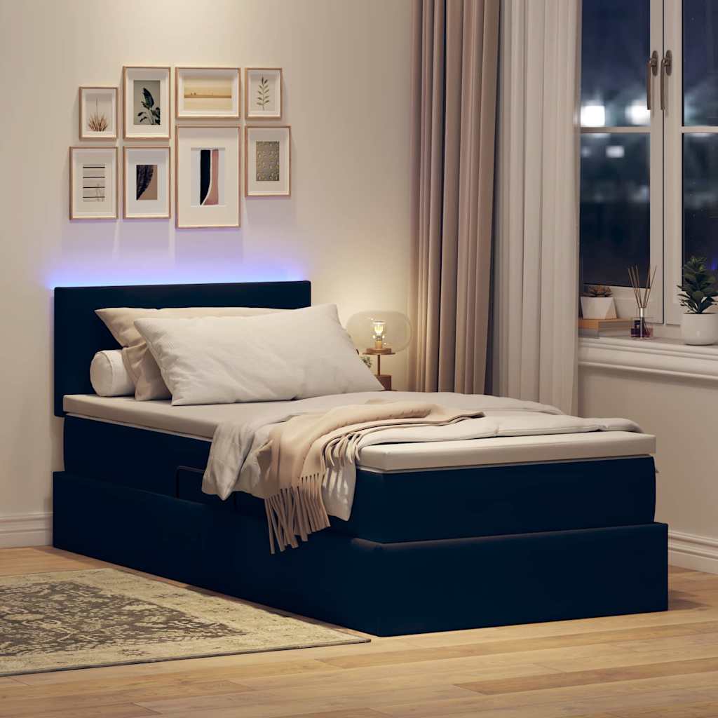 vidaXL LED Κρεβάτι αποθήκευσης με στρώμα Μαύρο 100 x 200 cm Βελούδο