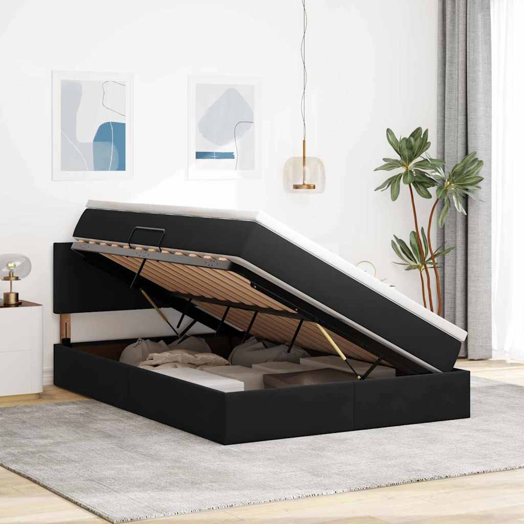 vidaXL LED Κρεβάτι αποθήκευσης με στρώμα Μαύρο 140 x 190 cm Βελούδο