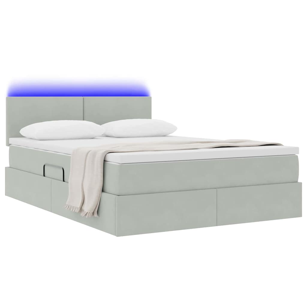 vidaXL LED Κρεβάτι αποθήκευσης με στρώμα Ανοιχτό γκρι 140 x 200 cm