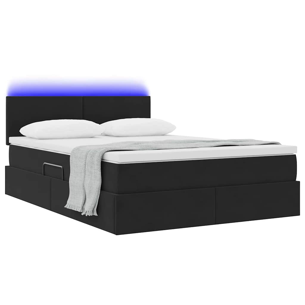 vidaXL LED Κρεβάτι αποθήκευσης με στρώμα Μαύρο 140 x 200 cm Βελούδο