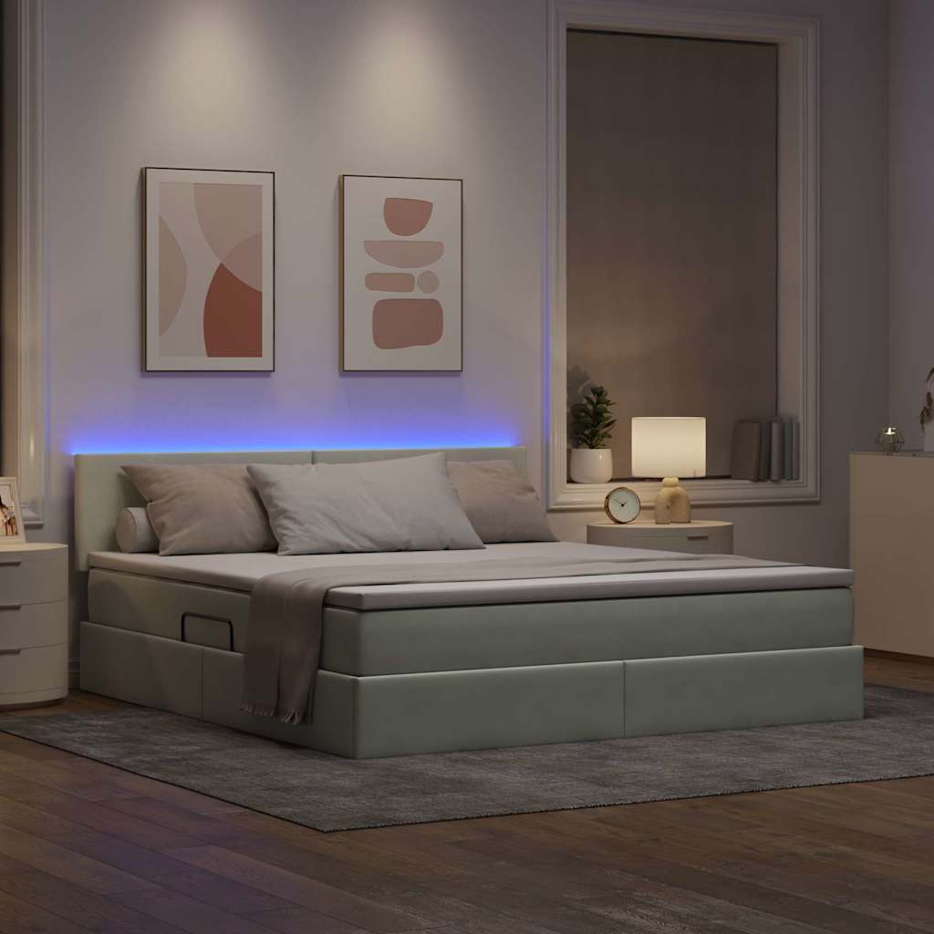 vidaXL LED Κρεβάτι αποθήκευσης με στρώμα Ανοιχτό γκρι 180 x 200 cm