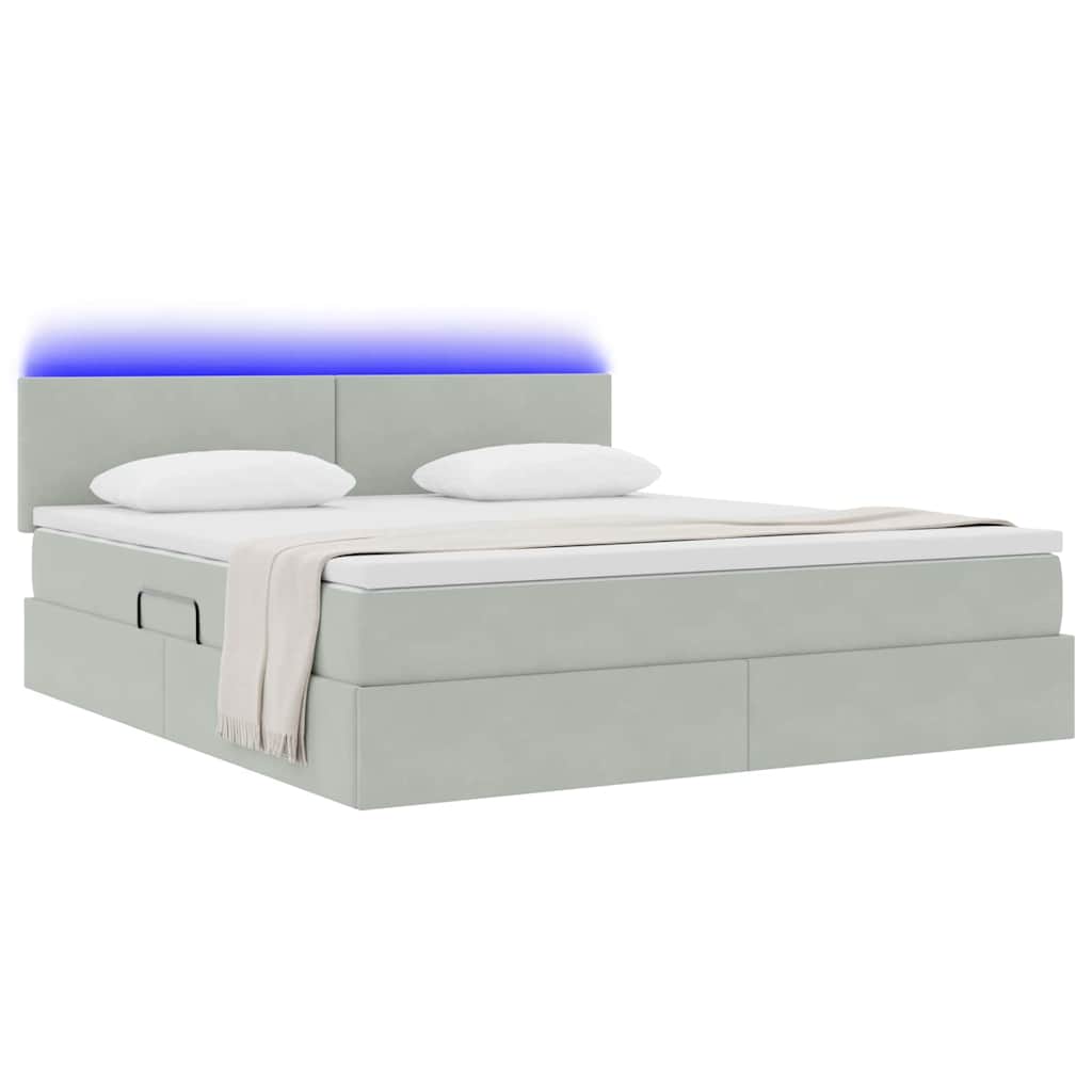 vidaXL LED Κρεβάτι αποθήκευσης με στρώμα Ανοιχτό γκρι 180 x 200 cm