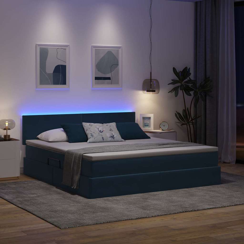 vidaXL LED Κρεβάτι αποθήκευσης με στρώμα Σκούρο Μπλε 180 x 200 cm