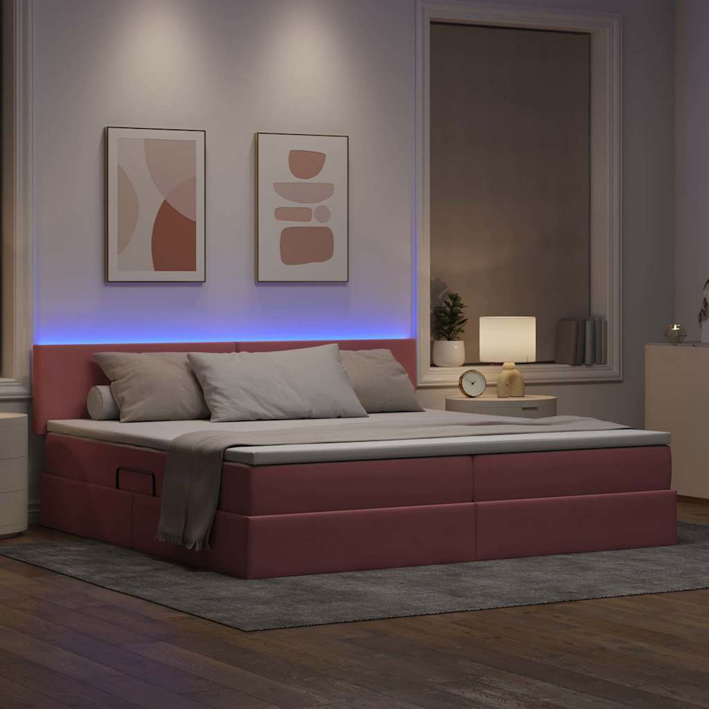 vidaXL LED Κρεβάτι αποθήκευσης με στρώμα Ροζ 200 x 200 cm Βελούδο