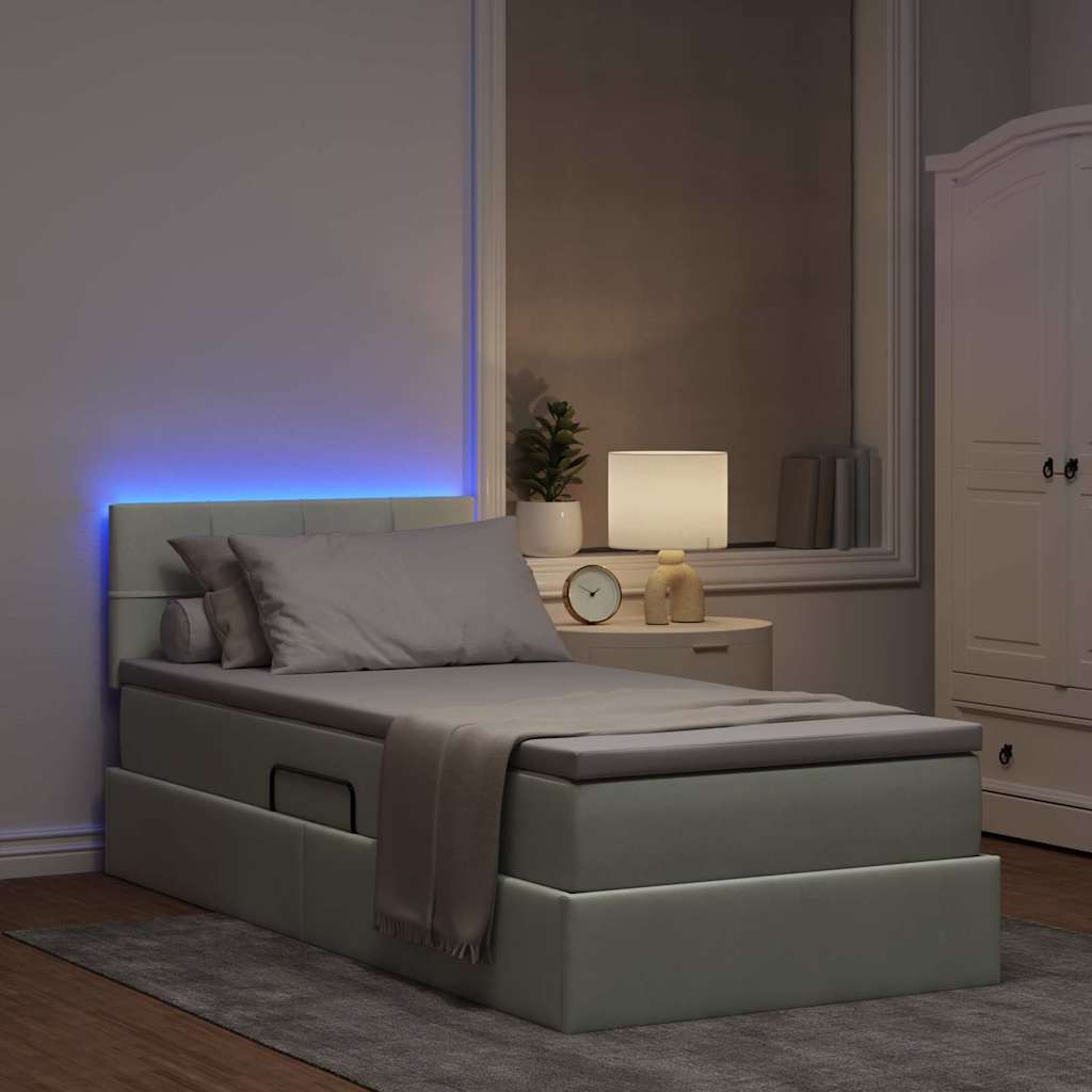 vidaXL LED Κρεβάτι αποθήκευσης με στρώμα Ανοιχτό γκρι 90 x 190 cm