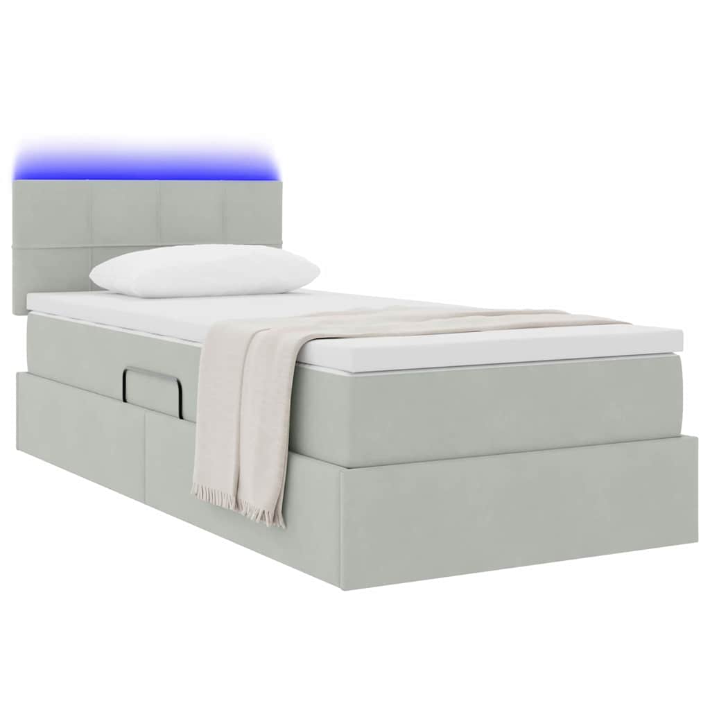 vidaXL LED Κρεβάτι αποθήκευσης με στρώμα Ανοιχτό γκρι 90 x 190 cm