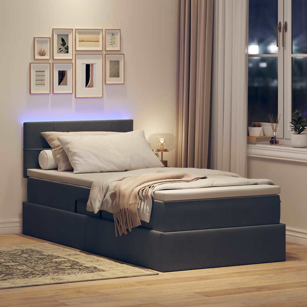 vidaXL LED Κρεβάτι αποθήκευσης με στρώμα Σκούρο Γκρι 90 x 190 cm
