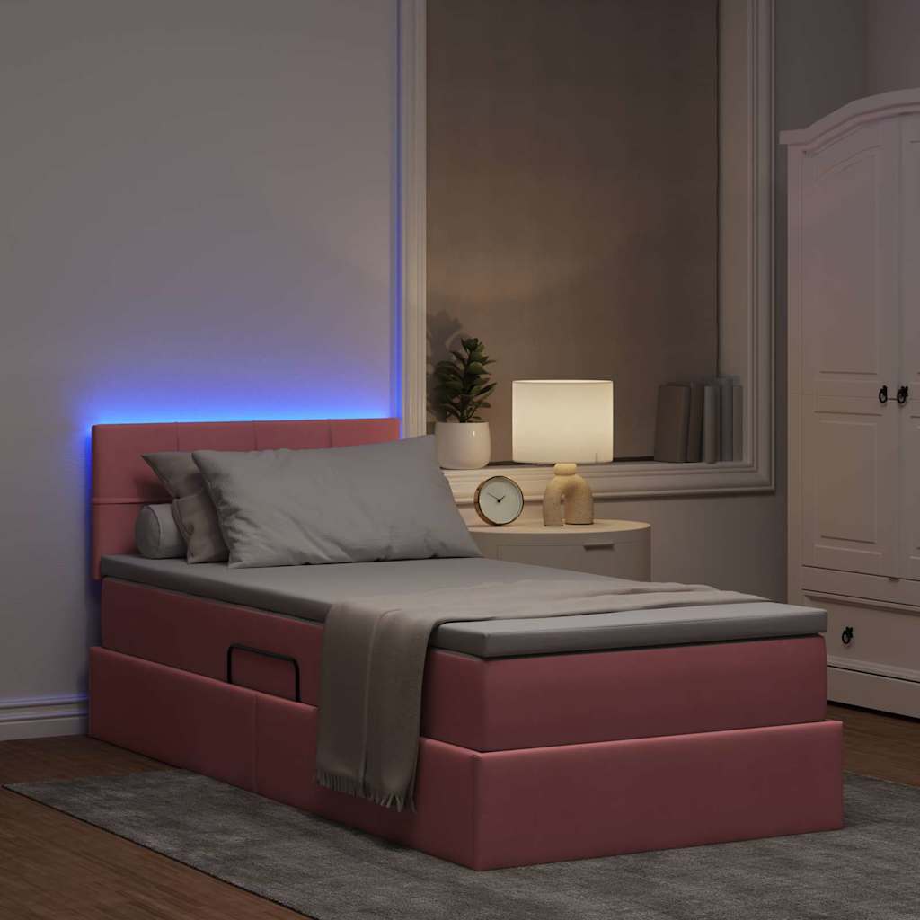 vidaXL LED Κρεβάτι αποθήκευσης με στρώμα Ροζ 90 x 190 cm Βελούδο