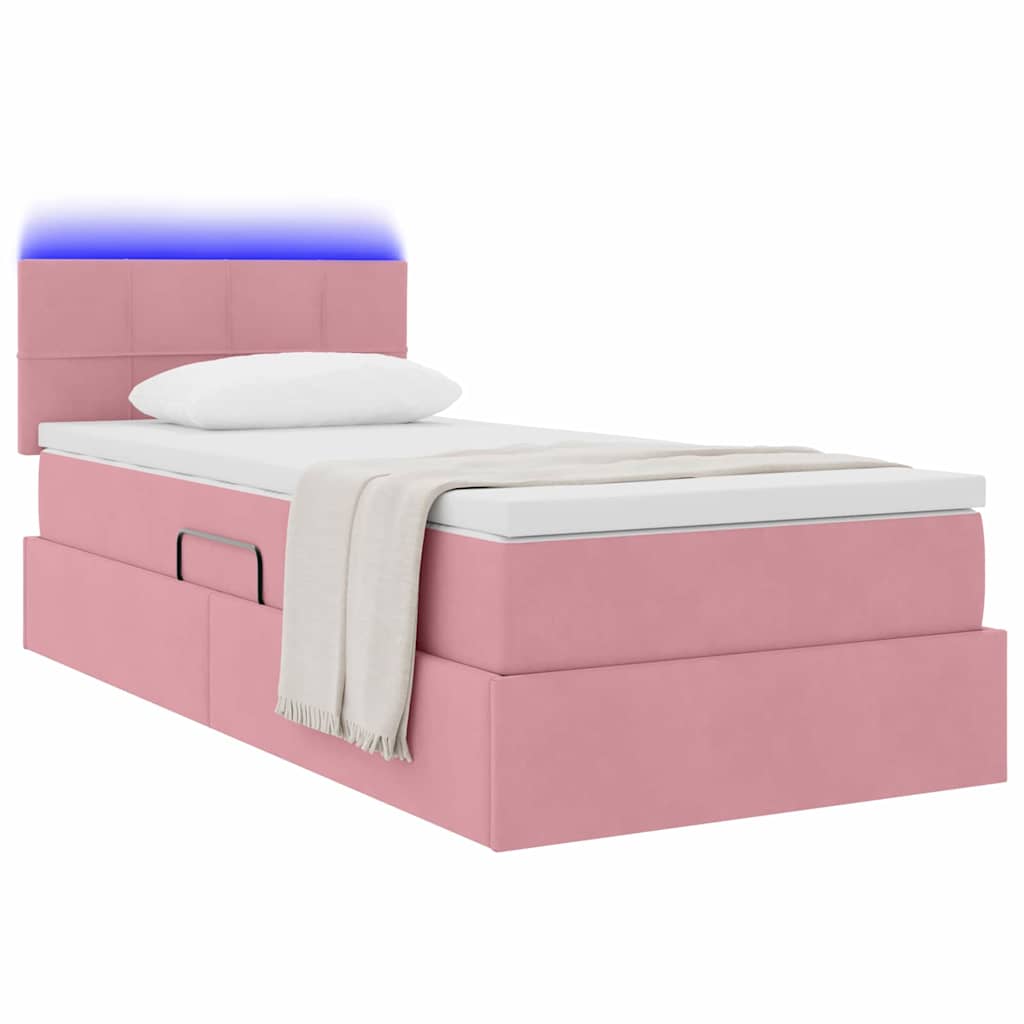 vidaXL LED Κρεβάτι αποθήκευσης με στρώμα Ροζ 90 x 190 cm Βελούδο