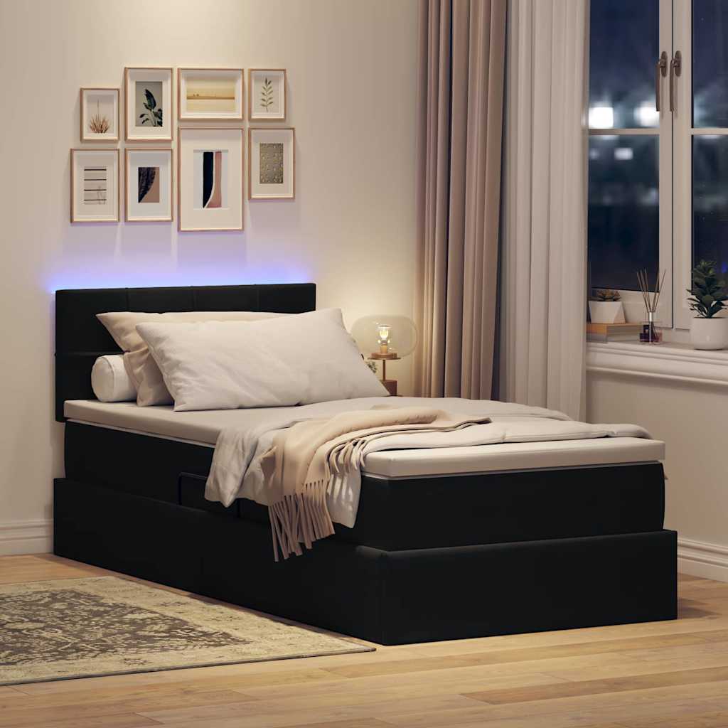 vidaXL LED Κρεβάτι αποθήκευσης με στρώμα Μαύρο 90 x 200 cm Βελούδο