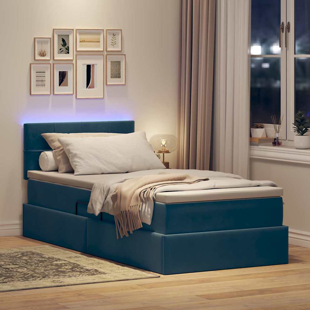 vidaXL LED Κρεβάτι αποθήκευσης με στρώμα Σκούρο Μπλε 100 x 200 cm