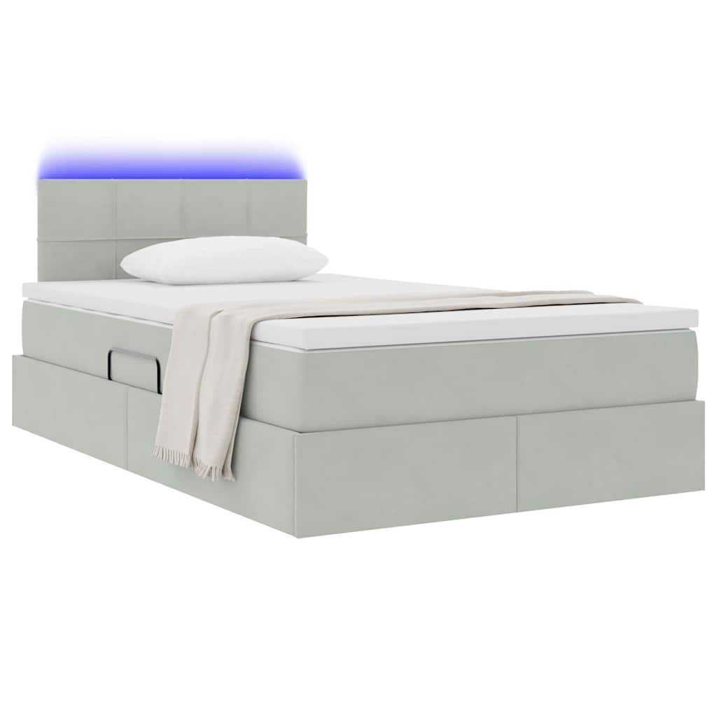 vidaXL LED Κρεβάτι αποθήκευσης με στρώμα Ανοιχτό γκρι 120 x 190 cm