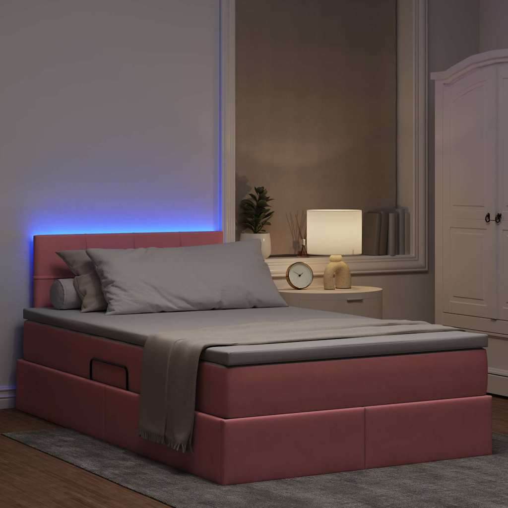 vidaXL LED Κρεβάτι αποθήκευσης με στρώμα Ροζ 120 x 200 cm Βελούδο