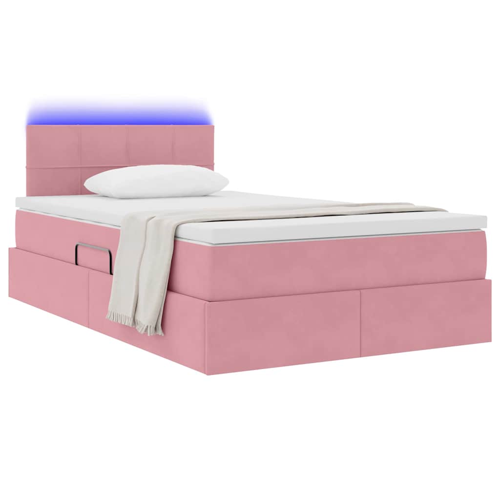 vidaXL LED Κρεβάτι αποθήκευσης με στρώμα Ροζ 120 x 200 cm Βελούδο