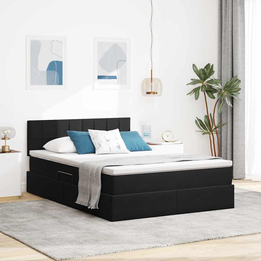 vidaXL LED Κρεβάτι αποθήκευσης με στρώμα Μαύρο 140 x 190 cm Βελούδο