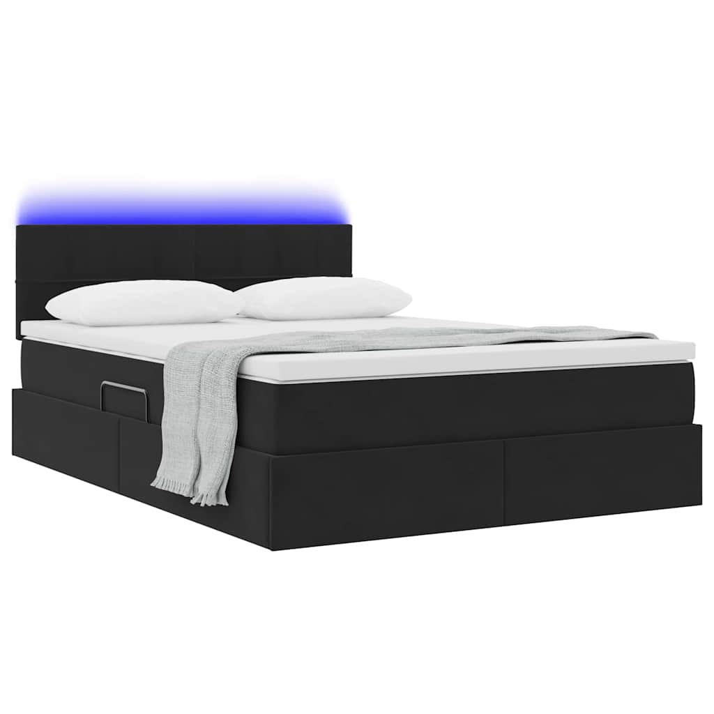 vidaXL LED Κρεβάτι αποθήκευσης με στρώμα Μαύρο 140 x 190 cm Βελούδο