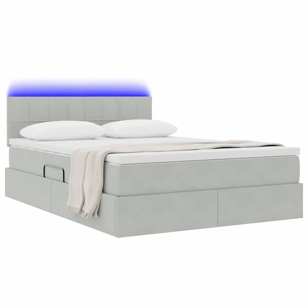 vidaXL LED Κρεβάτι αποθήκευσης με στρώμα Ανοιχτό γκρι 140 x 200 cm