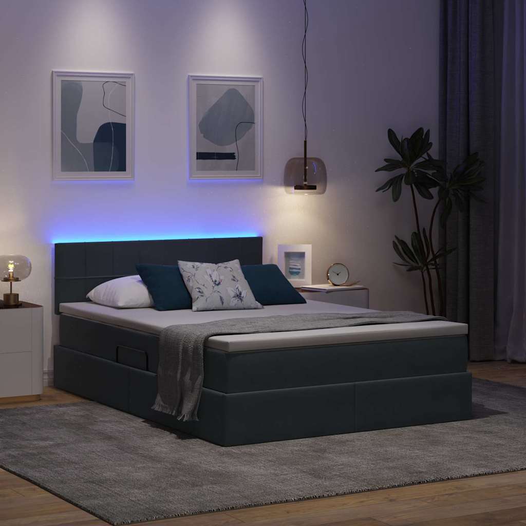 vidaXL LED Κρεβάτι αποθήκευσης με στρώμα Σκούρο Γκρι 140 x 200 cm