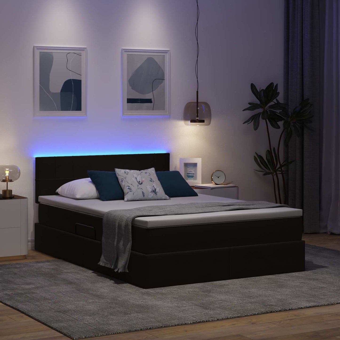 vidaXL LED Κρεβάτι αποθήκευσης με στρώμα Μαύρο 140 x 200 cm Βελούδο