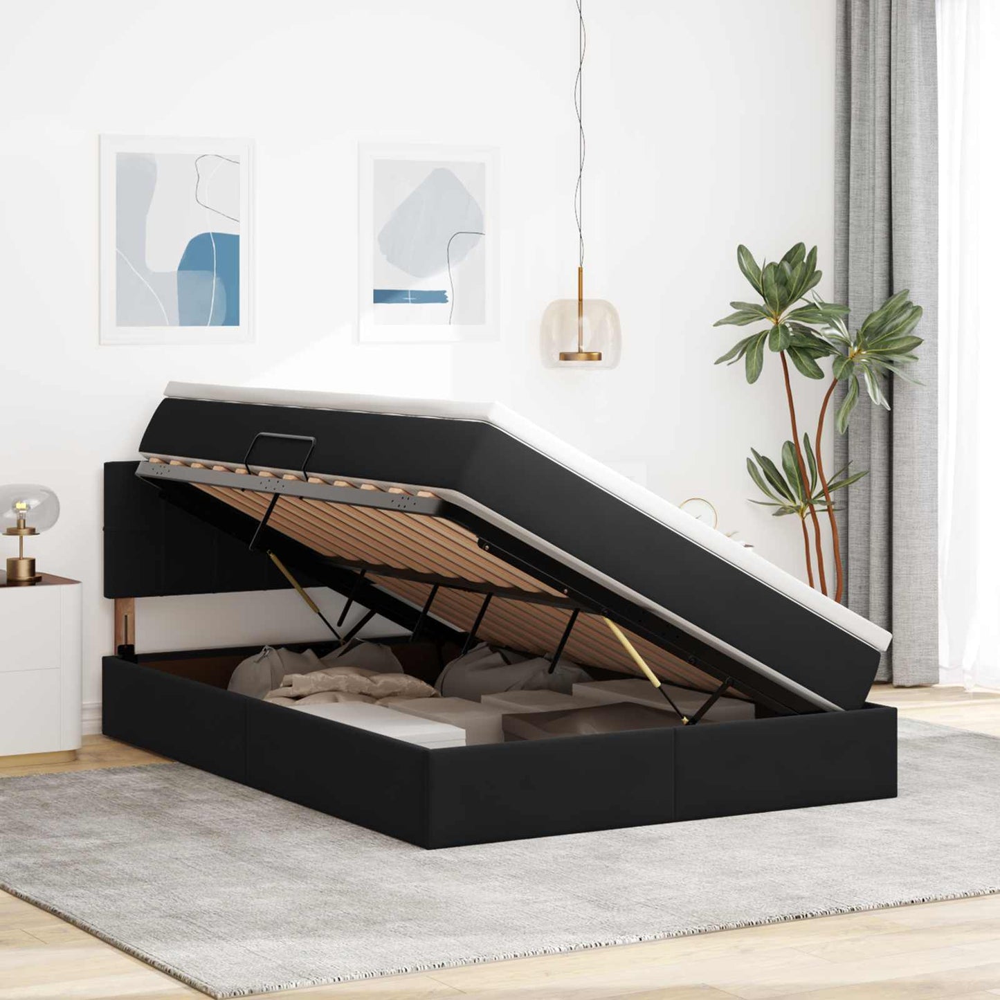 vidaXL LED Κρεβάτι αποθήκευσης με στρώμα Μαύρο 140 x 200 cm Βελούδο