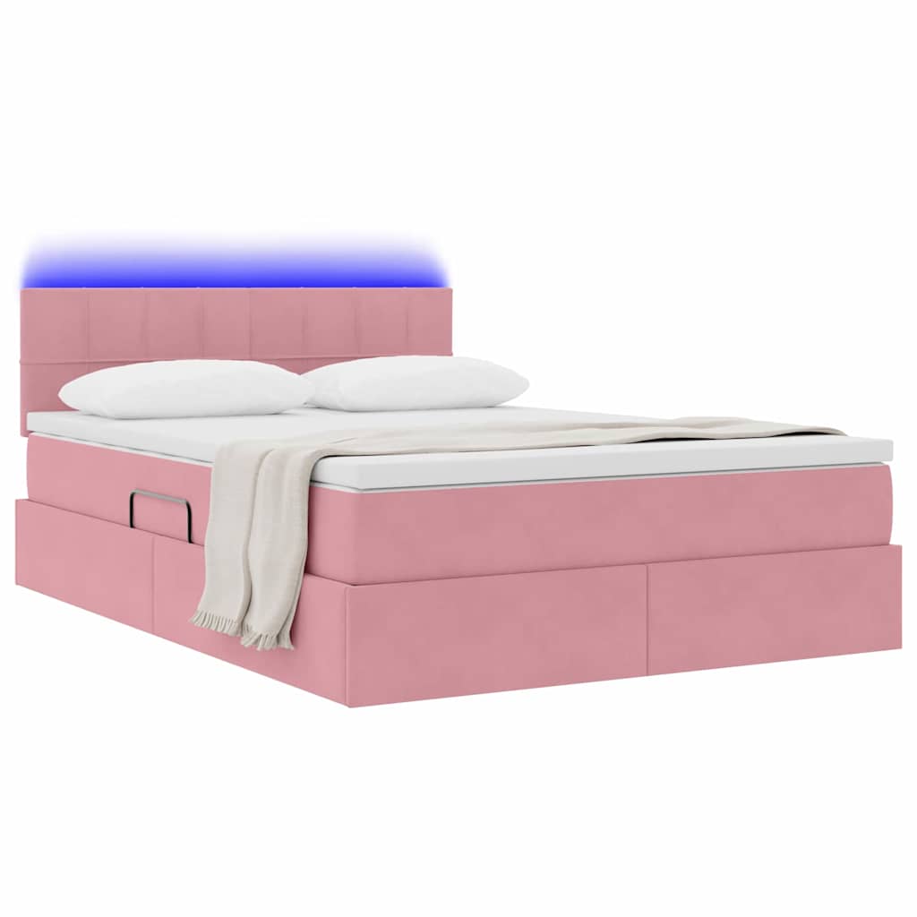 vidaXL LED Κρεβάτι αποθήκευσης με στρώμα Ροζ 140 x 200 cm Βελούδο