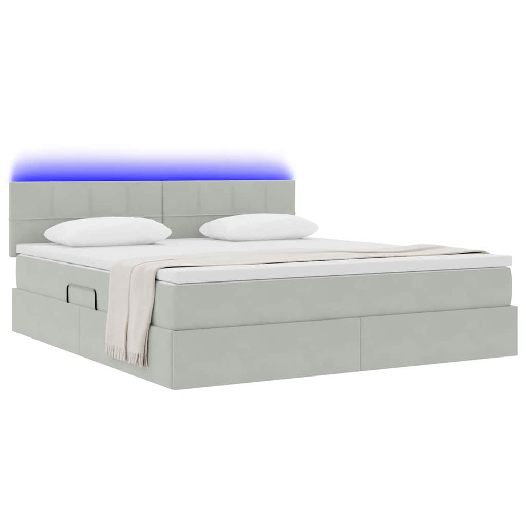 vidaXL LED Κρεβάτι αποθήκευσης με στρώμα Ανοιχτό γκρι 160 x 200 cm