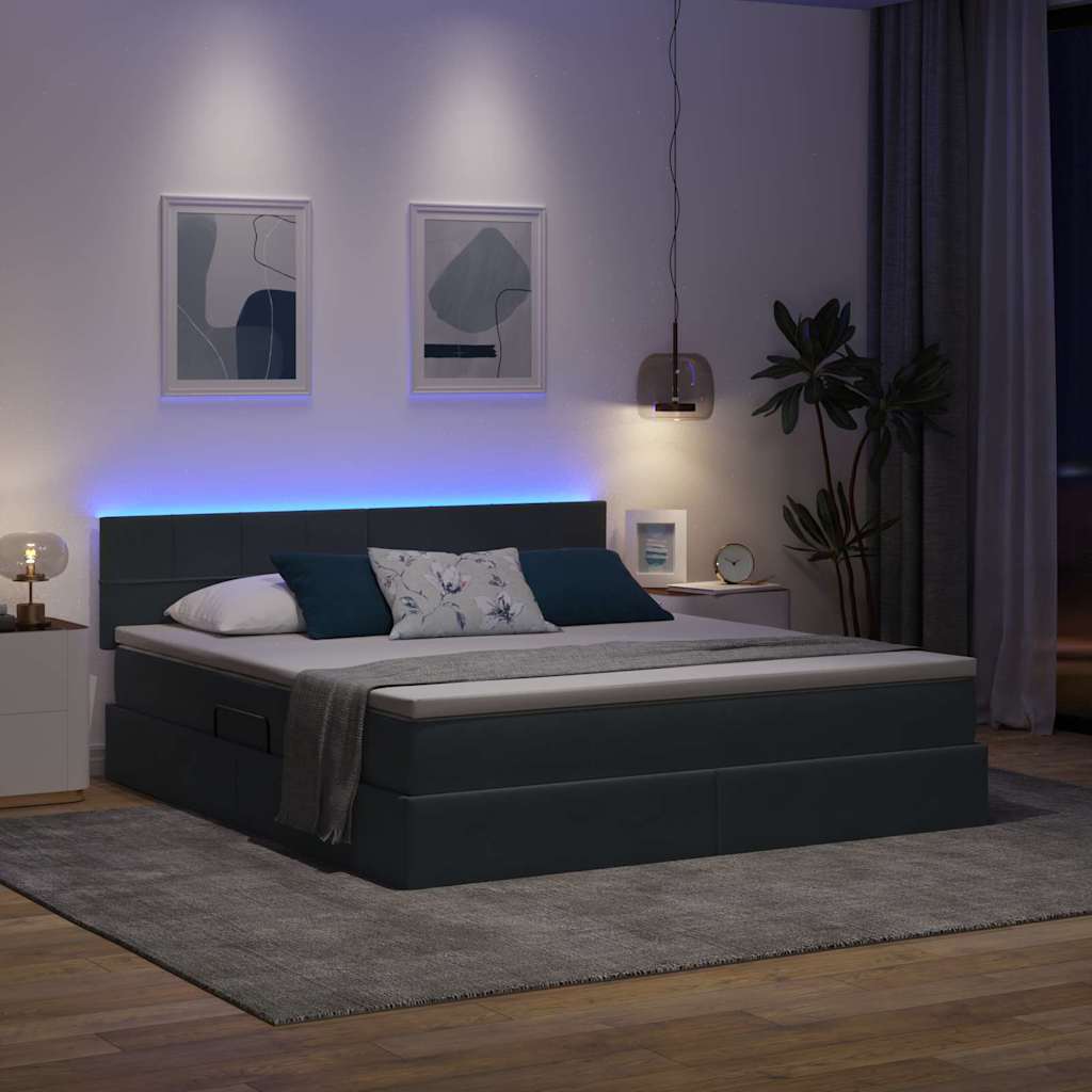 vidaXL LED Κρεβάτι αποθήκευσης με στρώμα Σκούρο Γκρι 160 x 200 cm