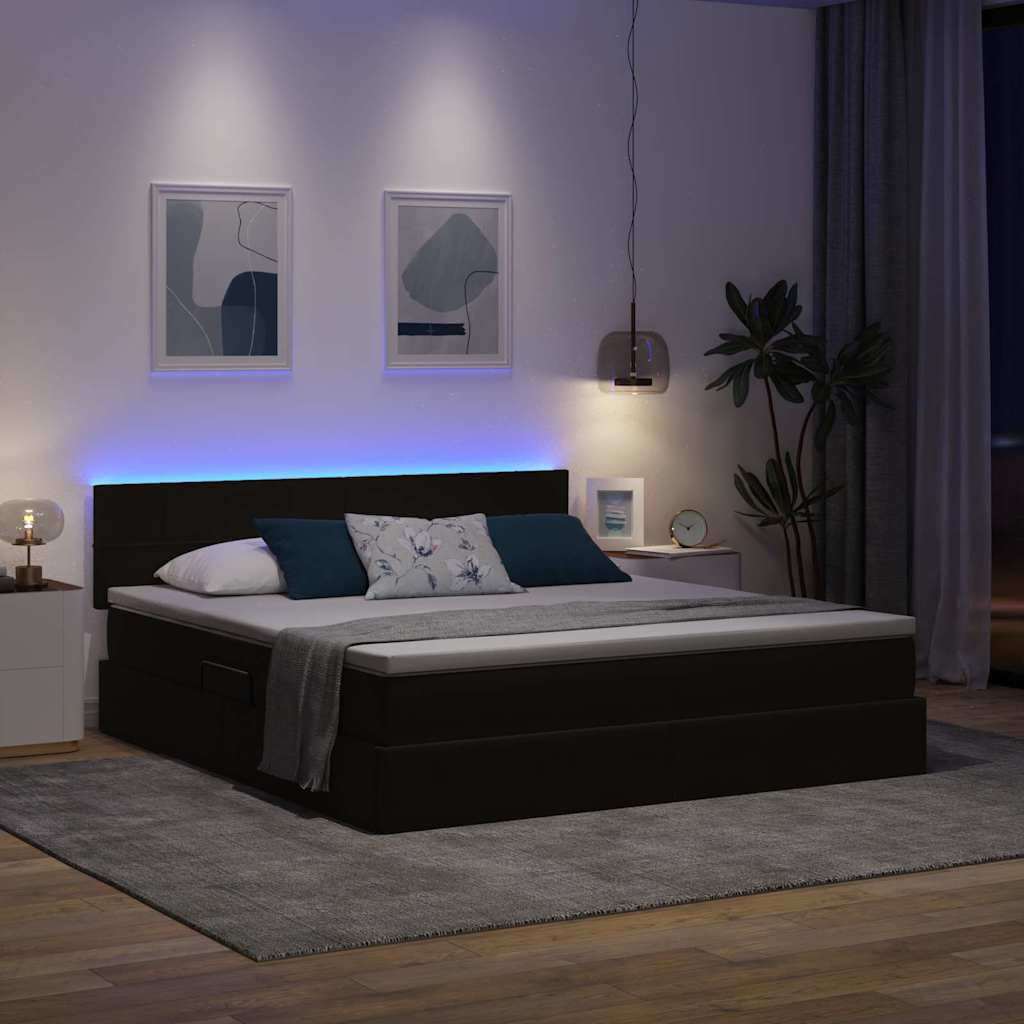 vidaXL LED Κρεβάτι αποθήκευσης με στρώμα Μαύρο 180 x 200 cm Βελούδο
