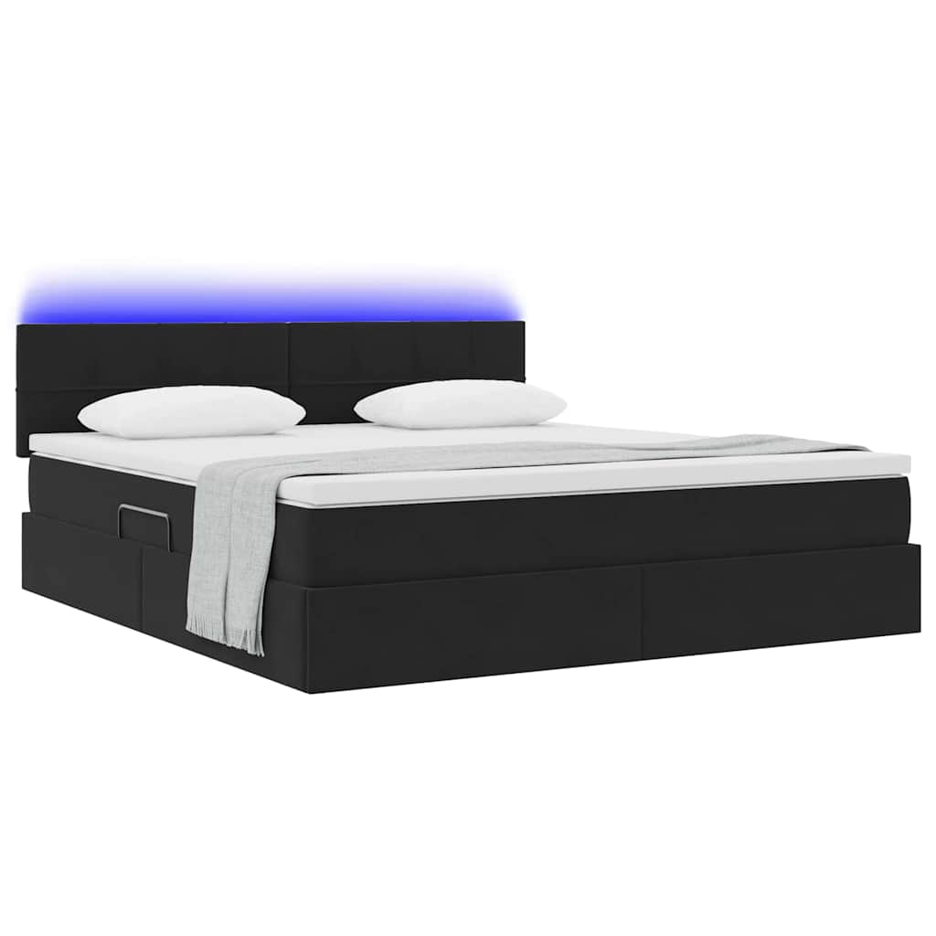 vidaXL LED Κρεβάτι αποθήκευσης με στρώμα Μαύρο 180 x 200 cm Βελούδο