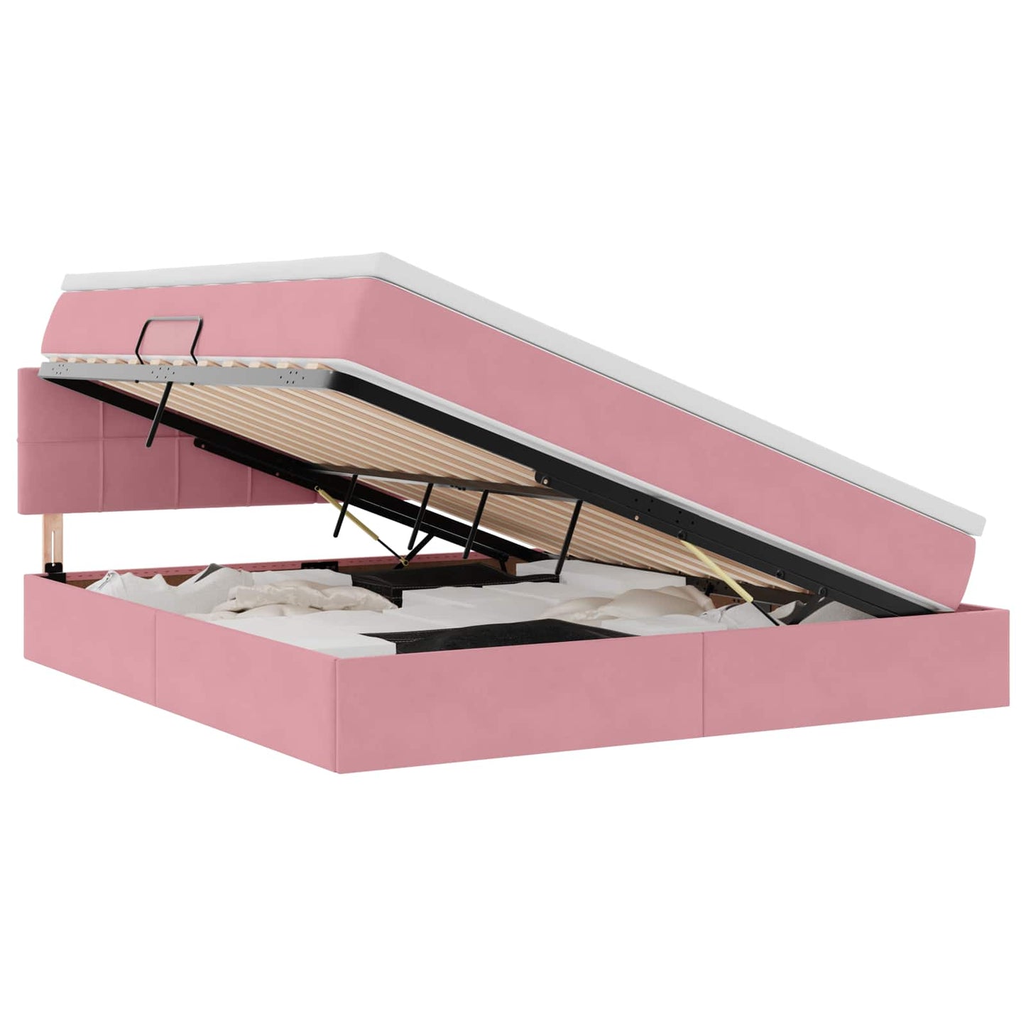 vidaXL LED Κρεβάτι αποθήκευσης με στρώμα Ροζ 180 x 200 cm Βελούδο