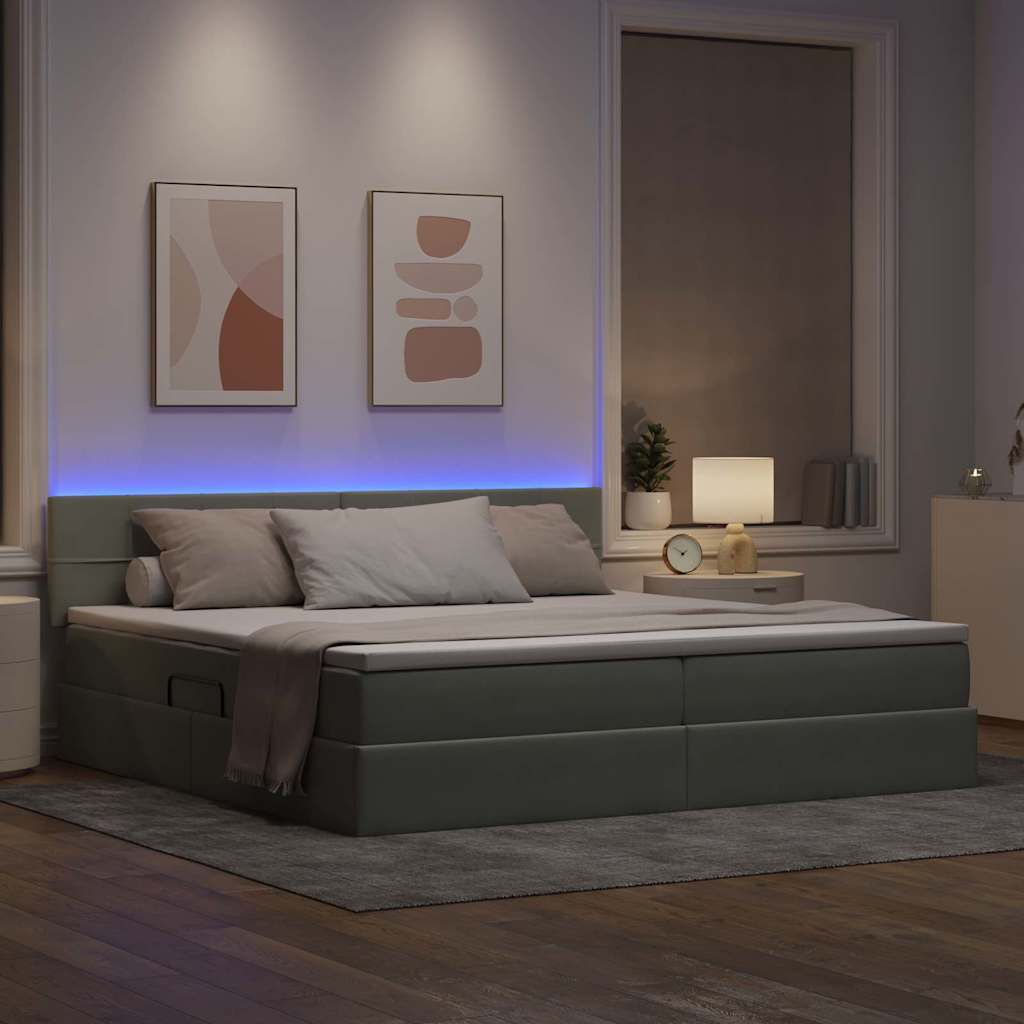 vidaXL LED Κρεβάτι αποθήκευσης με στρώμα Ανοιχτό γκρι 200 x 200 cm