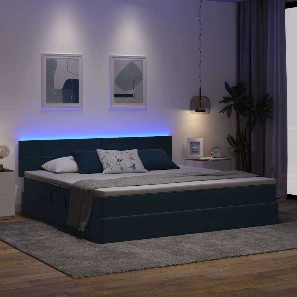 vidaXL LED Κρεβάτι αποθήκευσης με στρώμα Σκούρο Μπλε 200 x 200 cm