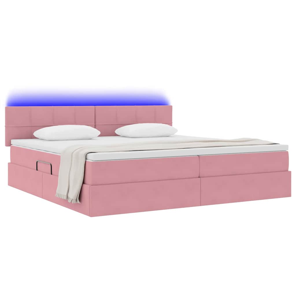 vidaXL LED Κρεβάτι αποθήκευσης με στρώμα Ροζ 200 x 200 cm Βελούδο