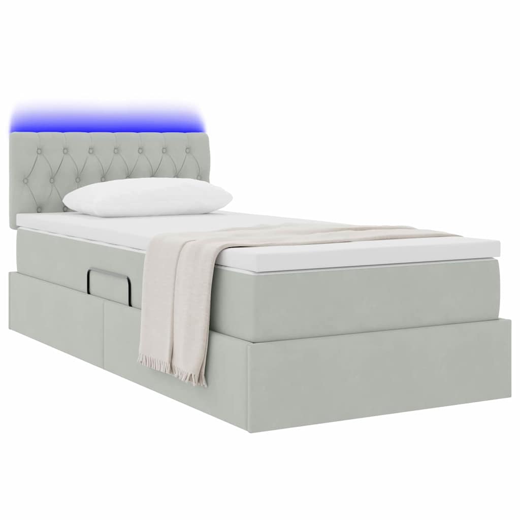 vidaXL LED Κρεβάτι αποθήκευσης με στρώμα Ανοιχτό γκρι 90 x 190 cm