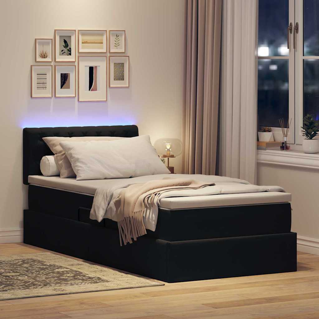 vidaXL LED Κρεβάτι αποθήκευσης με στρώμα Μαύρο 90 x 200 cm Βελούδο