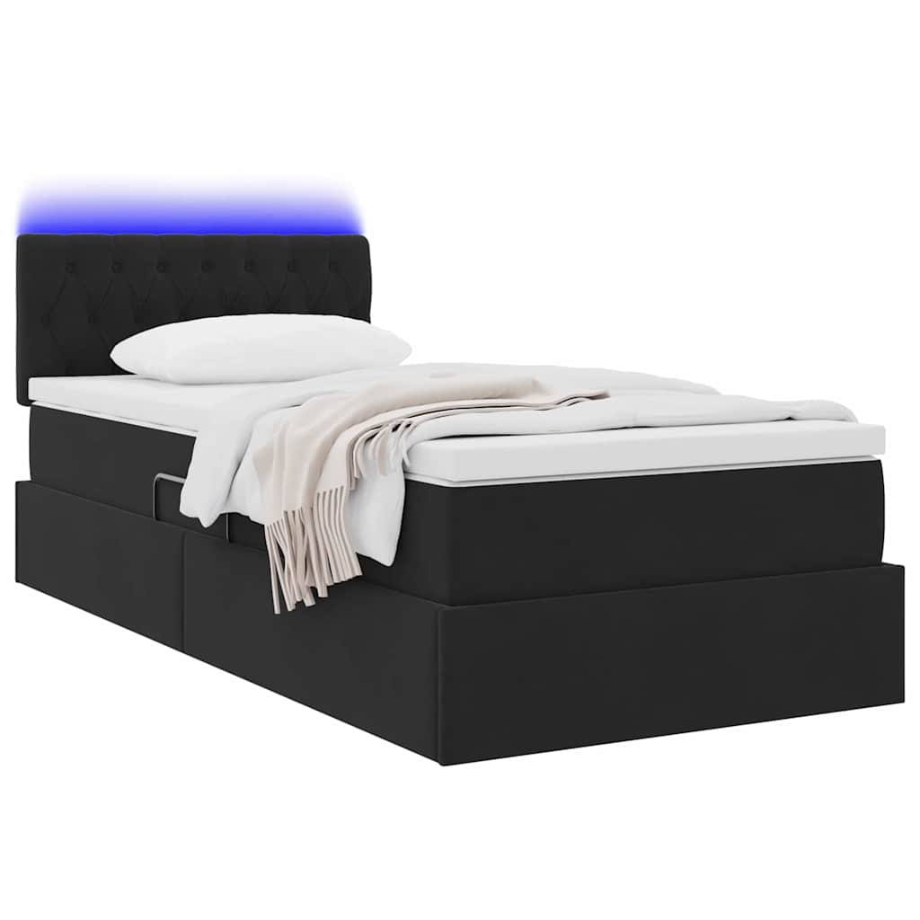 vidaXL LED Κρεβάτι αποθήκευσης με στρώμα Μαύρο 90 x 200 cm Βελούδο