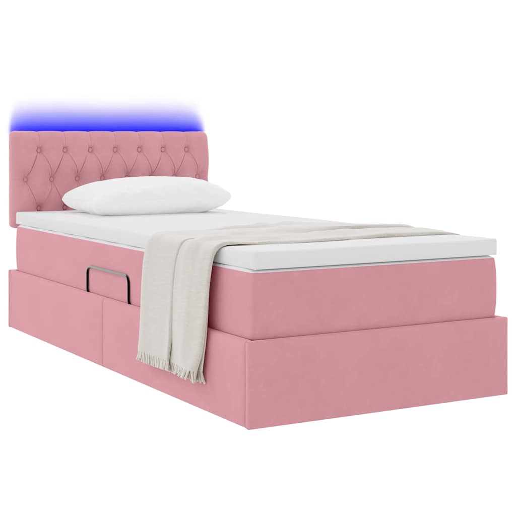 vidaXL LED Κρεβάτι αποθήκευσης με στρώμα Ροζ 90 x 200 cm Βελούδο