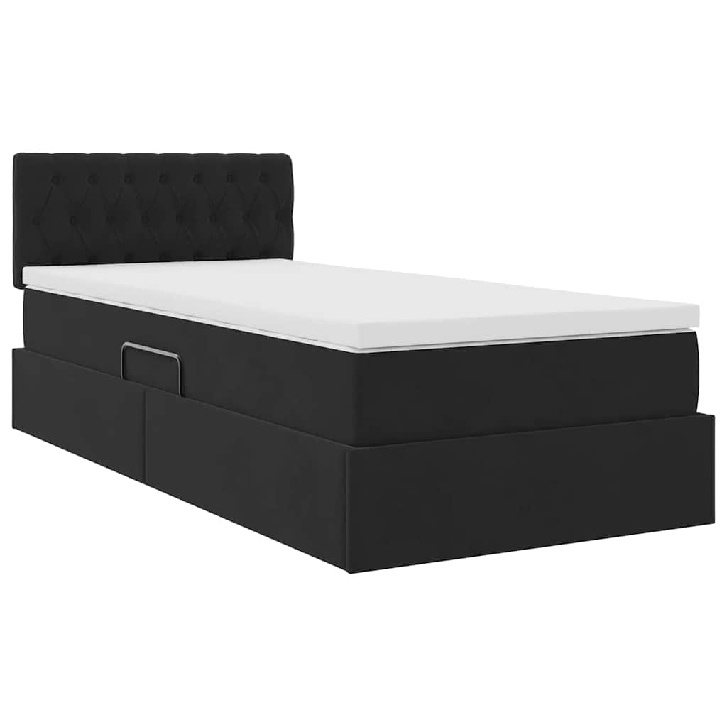 vidaXL LED Κρεβάτι αποθήκευσης με στρώμα Μαύρο 100 x 200 cm Βελούδο