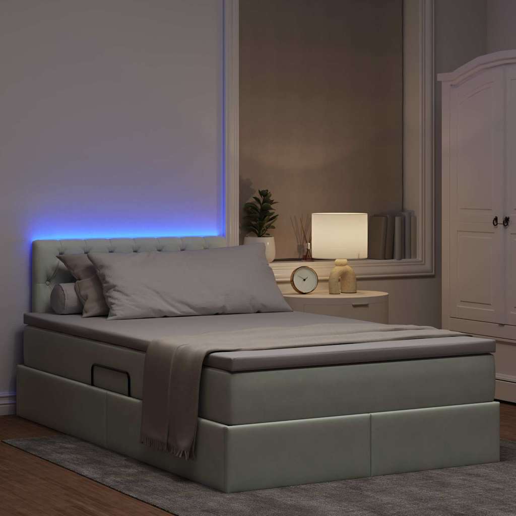 vidaXL LED Κρεβάτι αποθήκευσης με στρώμα Ανοιχτό γκρι 120 x 200 cm
