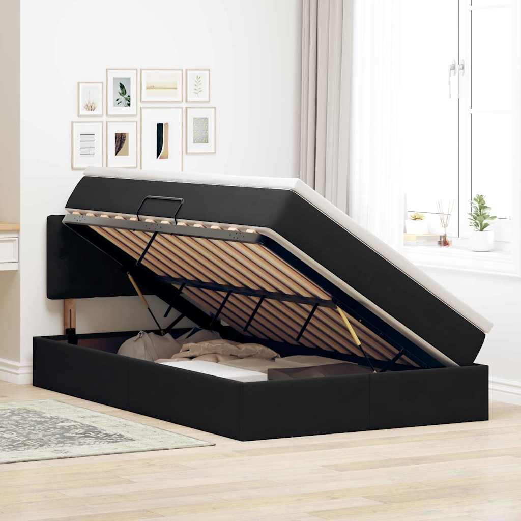 vidaXL LED Κρεβάτι αποθήκευσης με στρώμα Μαύρο 120 x 200 cm Βελούδο