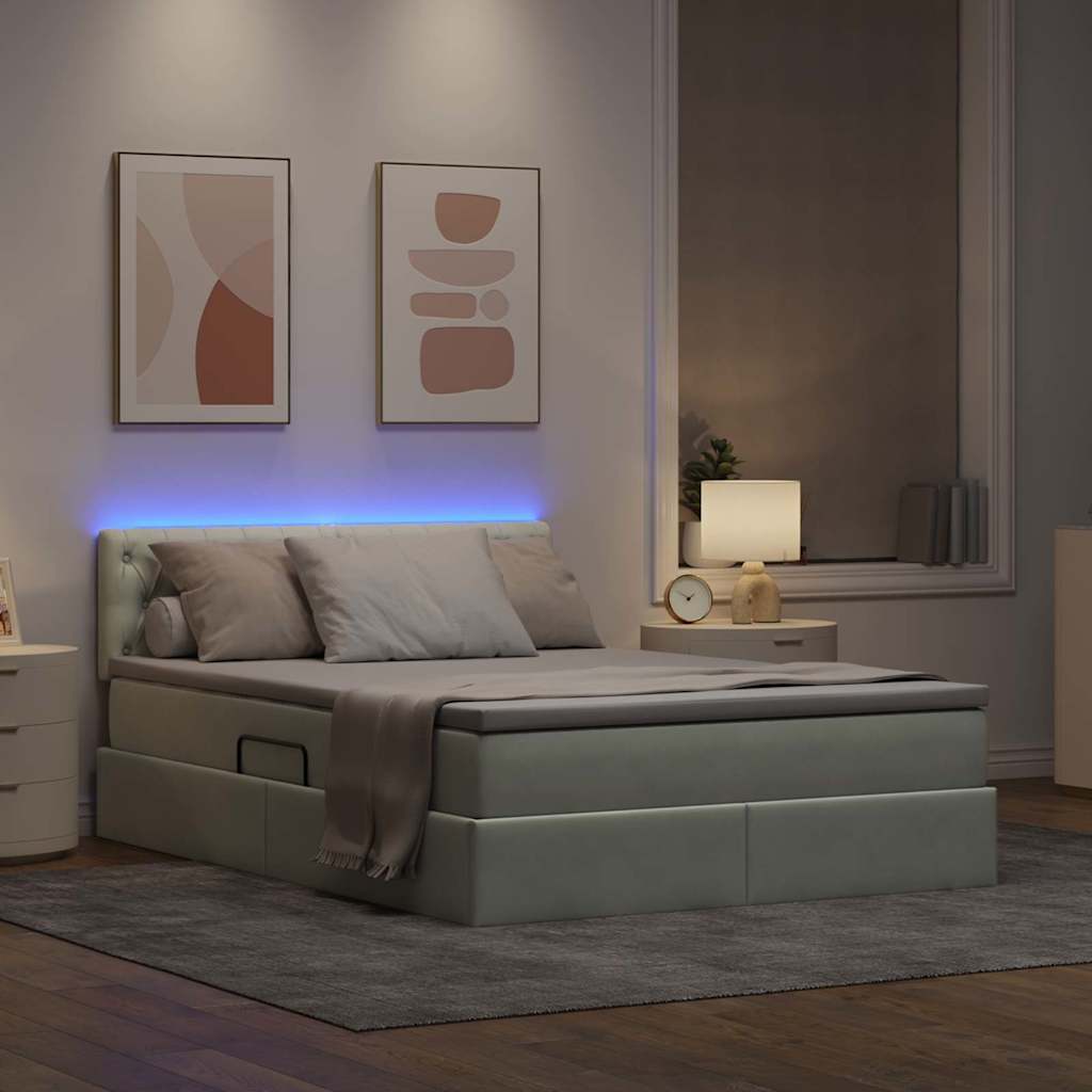 vidaXL LED Κρεβάτι αποθήκευσης με στρώμα Ανοιχτό γκρι 140 x 190 cm