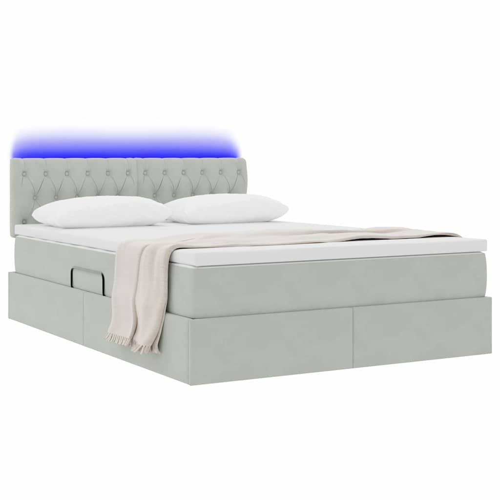 vidaXL LED Κρεβάτι αποθήκευσης με στρώμα Ανοιχτό γκρι 140 x 190 cm