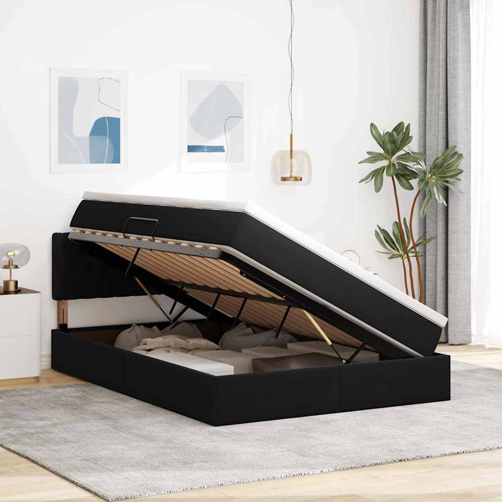 vidaXL LED Κρεβάτι αποθήκευσης με στρώμα Μαύρο 140 x 190 cm Βελούδο